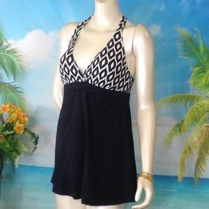 Dana Buchman Black/ White  Ikat Print Swimdress